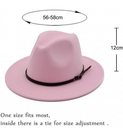 Fedoras Women's Classic Wide Brim Fedora Hat with Belt Buckle Felt Panama Hat - Pink - CI18KCE074R $11.56