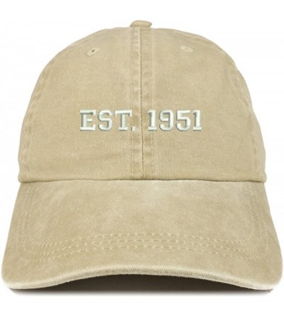 Baseball Caps EST 1951 Embroidered - 69th Birthday Gift Pigment Dyed Washed Cap - Khaki - C9180QO9CGZ $17.88