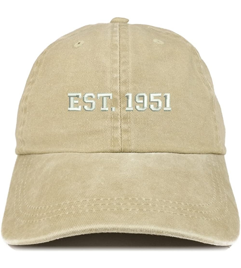 Baseball Caps EST 1951 Embroidered - 69th Birthday Gift Pigment Dyed Washed Cap - Khaki - C9180QO9CGZ $17.88