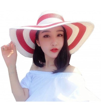Sun Hats Women Straw Hat Sun Visor Sun Summer Beach Caps Wide Brim - Red - C011ZAWLHW9 $14.08