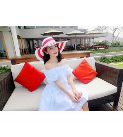 Sun Hats Women Straw Hat Sun Visor Sun Summer Beach Caps Wide Brim - Red - C011ZAWLHW9 $14.08