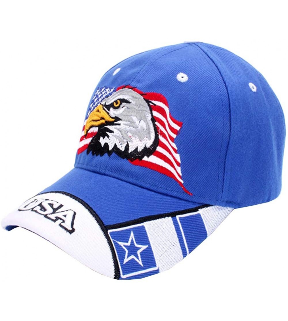 Baseball Caps American Flag USA Eagle Baseball Hat Cap for Women Men Adjustable 3D Embroidered - Blue - C518RE72H0C $8.86
