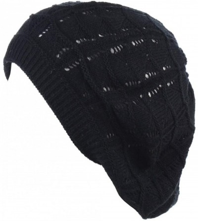 Berets Womens Knit Beanie Beret Hat Lightweight Fashion Accessory Crochet Cutouts - J019black - CQ194YQK58R $13.26