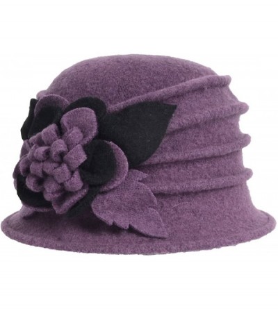 Bucket Hats Women's Wool Dress Church Cloche Hat Bucket Winter Floral Hat - Purple - C312LZUGGSZ $15.25