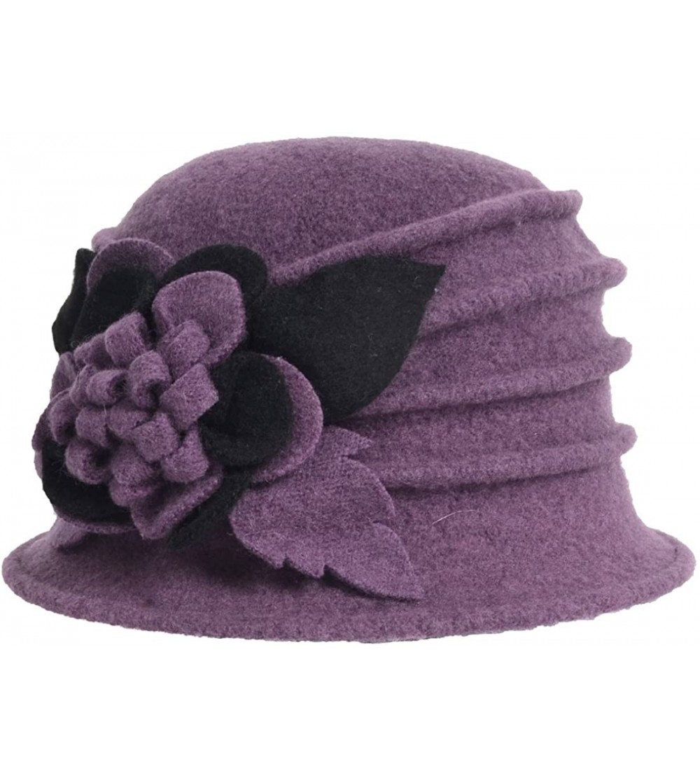 Bucket Hats Women's Wool Dress Church Cloche Hat Bucket Winter Floral Hat - Purple - C312LZUGGSZ $15.25