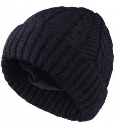 Skullies & Beanies Beanie for Men Women Winter Hat Cable Knit Beanies Mens Fleece Skull Hats Black Caps - A-black Thick - CN1...