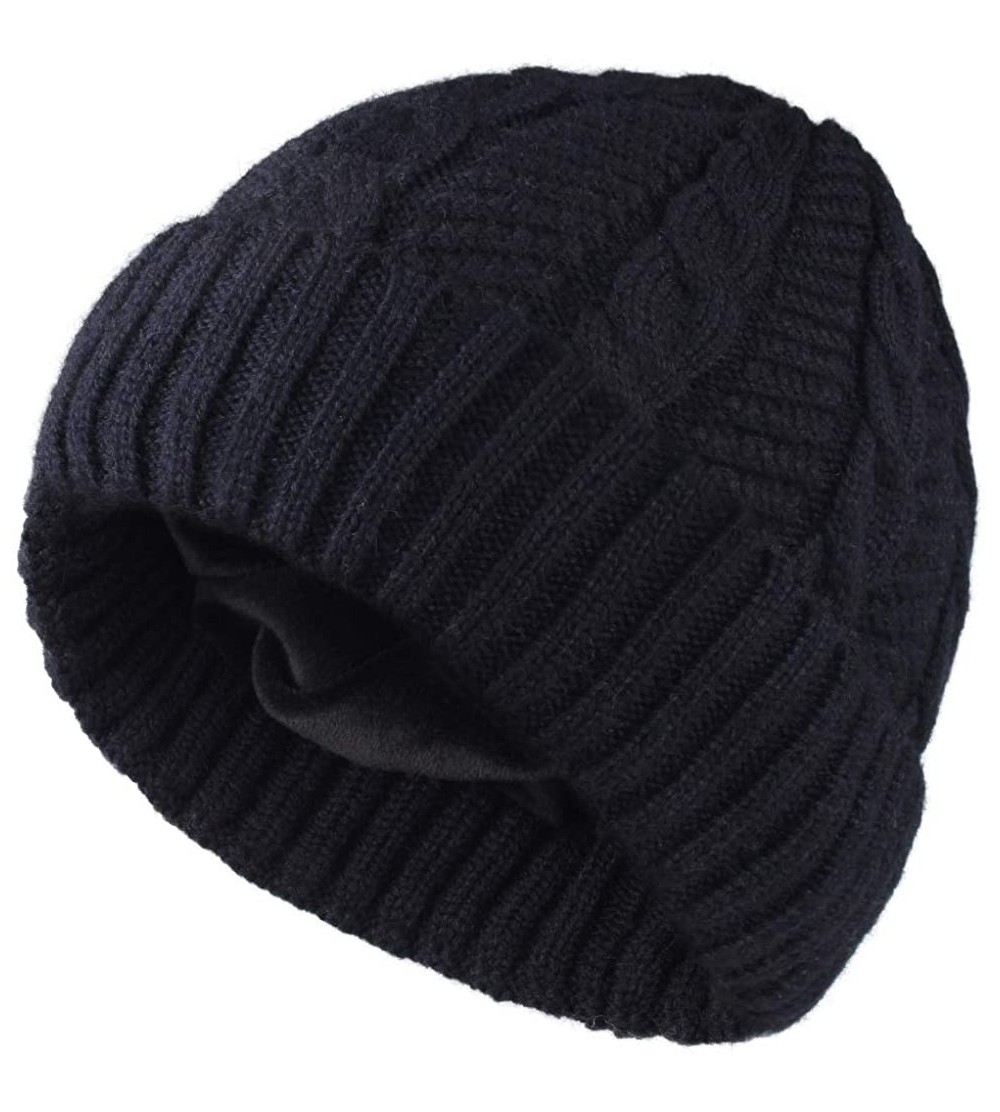 Skullies & Beanies Beanie for Men Women Winter Hat Cable Knit Beanies Mens Fleece Skull Hats Black Caps - A-black Thick - CN1...