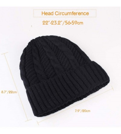 Skullies & Beanies Beanie for Men Women Winter Hat Cable Knit Beanies Mens Fleece Skull Hats Black Caps - A-black Thick - CN1...