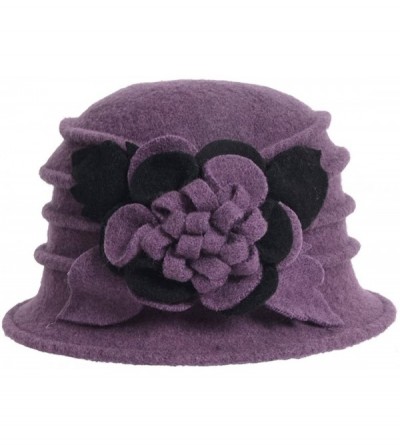 Bucket Hats Women's Wool Dress Church Cloche Hat Bucket Winter Floral Hat - Purple - C312LZUGGSZ $15.25