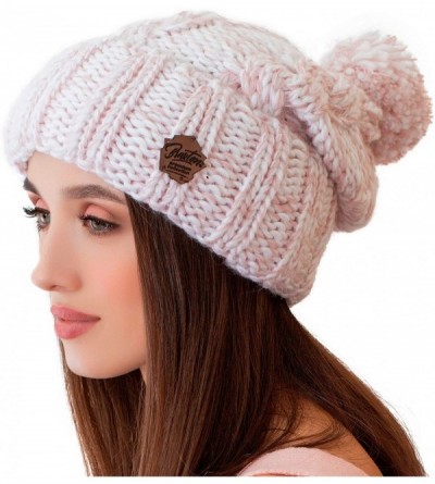 Skullies & Beanies Women Pom Pom Beanie - Winter Warm Cable Knit Fleece Skull Hat - Wool Snow Slouchy Ski Cap - CI18G2K7W64 $...