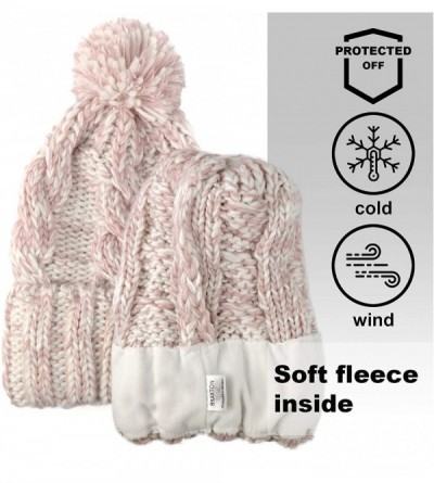 Skullies & Beanies Women Pom Pom Beanie - Winter Warm Cable Knit Fleece Skull Hat - Wool Snow Slouchy Ski Cap - CI18G2K7W64 $...