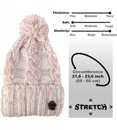 Skullies & Beanies Women Pom Pom Beanie - Winter Warm Cable Knit Fleece Skull Hat - Wool Snow Slouchy Ski Cap - CI18G2K7W64 $...