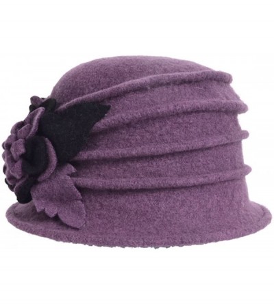 Bucket Hats Women's Wool Dress Church Cloche Hat Bucket Winter Floral Hat - Purple - C312LZUGGSZ $15.25