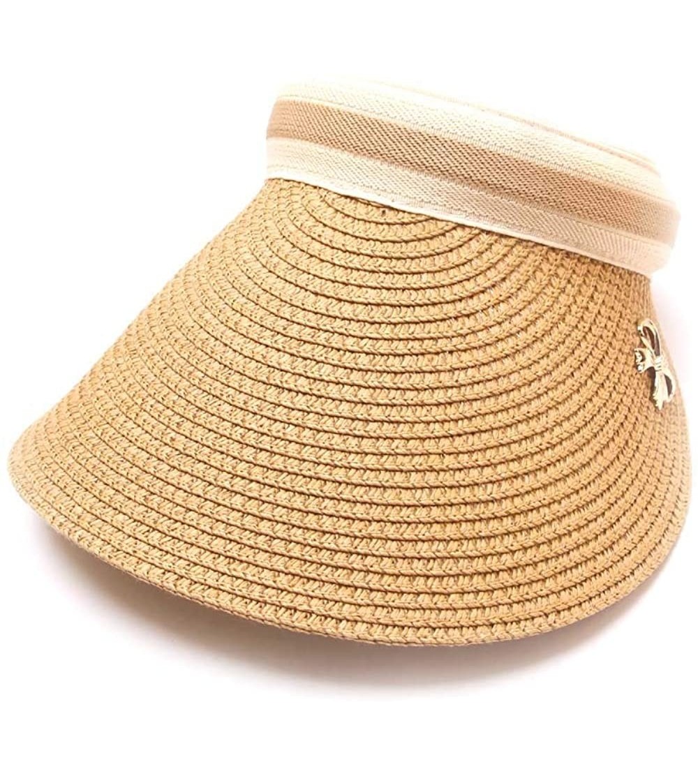 Visors Women's Summer Foldable Straw Sun Visor w/Cute Bowtie UPF 50+ Packable Wide Brim Roll-Up Visor Beach Hat - CP18X7MG0WS...