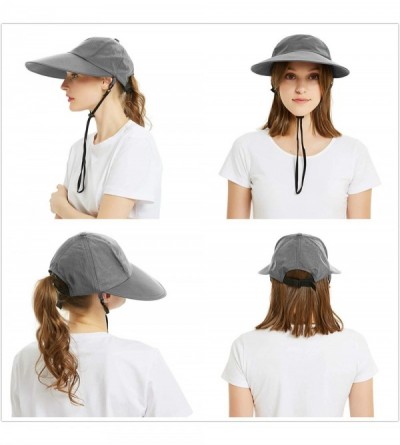 Sun Hats Sun Hat for Men/Women- Quick-Drying Sun Visor Hat Wide Brim Baseball Cap with Ponytail Hole and Chin Cord - C - CF19...