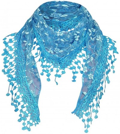 Baseball Caps Women Lace Floral Tassel Sheer Triangle Mantilla Scarf Shawl Neck Wraps - Sky Blue - CY18GQK78CD $9.44