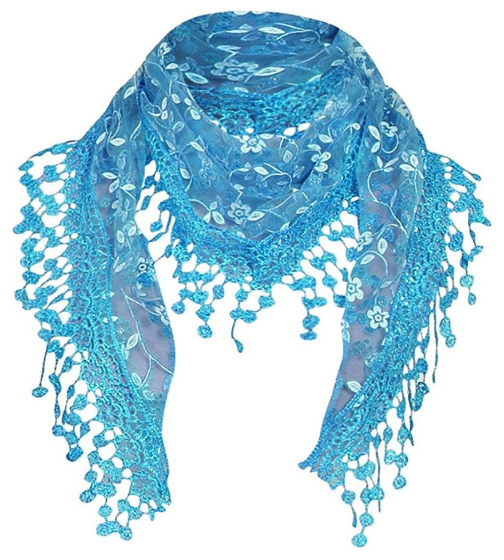 Baseball Caps Women Lace Floral Tassel Sheer Triangle Mantilla Scarf Shawl Neck Wraps - Sky Blue - CY18GQK78CD $9.44