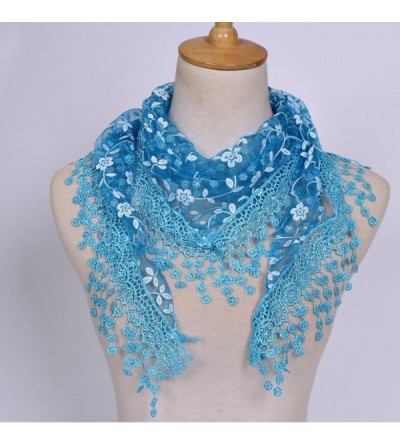 Baseball Caps Women Lace Floral Tassel Sheer Triangle Mantilla Scarf Shawl Neck Wraps - Sky Blue - CY18GQK78CD $9.44