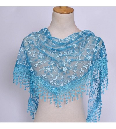 Baseball Caps Women Lace Floral Tassel Sheer Triangle Mantilla Scarf Shawl Neck Wraps - Sky Blue - CY18GQK78CD $9.44