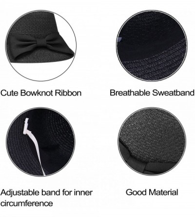 Sun Hats Women's Foldable/Packable Wide Brim Braided Straw Sunhat w/Large Decorative Bow - Black - C718C3GY9TL $15.44