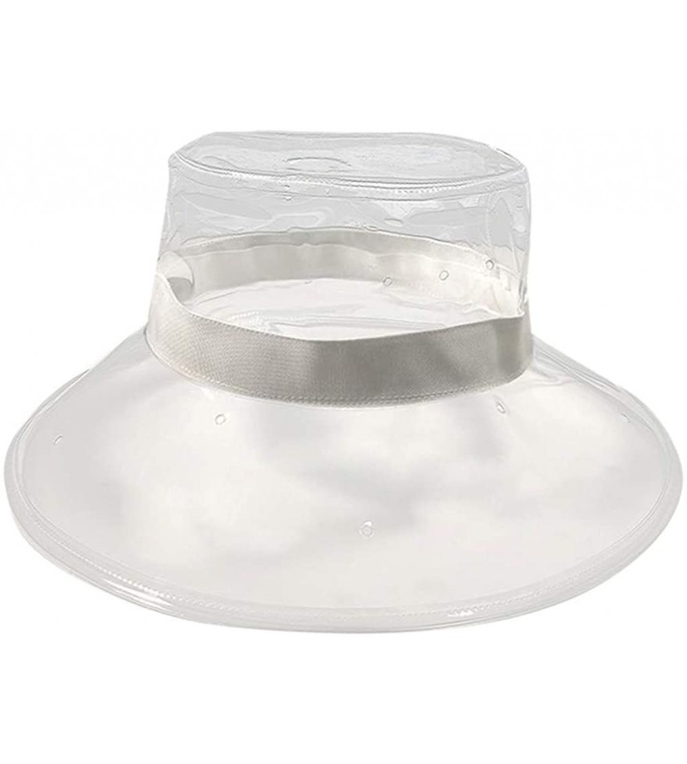Bucket Hats Women Bucket Hat Clear Rain Hats Waterproof Rain Hat Wide Brim Bucket Hat Rain Caps - White - CC18UC6RM5E $28.29