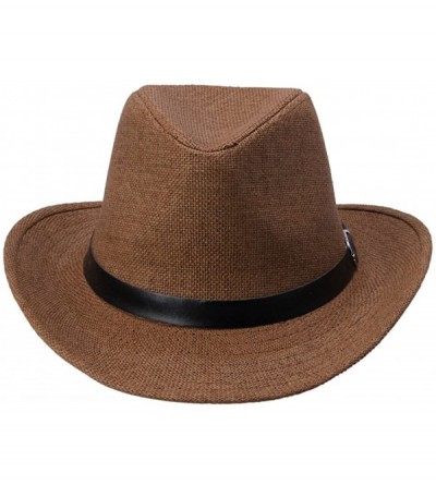 Cowboy Hats Unisex Straw Cowboy Belted Panama Hat Summer Sun Jazz Cap - Coffee - CC11L9QJH4B $19.05