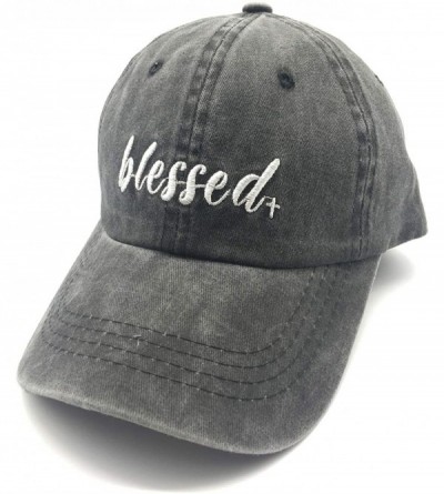 Baseball Caps Women's Embroidered Blessed Adjustable Distressed Dad Hat Faith Thankful Baseball Cap - Black - CG18M53SUXL $30.50