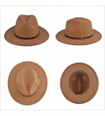 Fedoras Womens Felt Fedora Hat- Wide Brim Panama Cowboy Hat Floppy Sun Hat for Beach Church - Brown - CZ18NAWCHZ4 $10.42