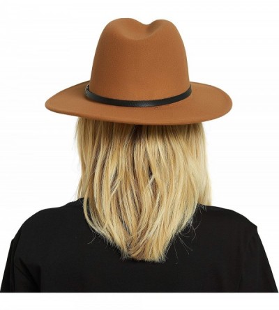 Fedoras Womens Felt Fedora Hat- Wide Brim Panama Cowboy Hat Floppy Sun Hat for Beach Church - Brown - CZ18NAWCHZ4 $10.42