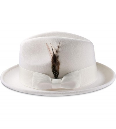 Fedoras Men's Snap Brim Crushable Felt Wool Fedora Hat H-10 - White - CZ18Z4DLHGL $86.94