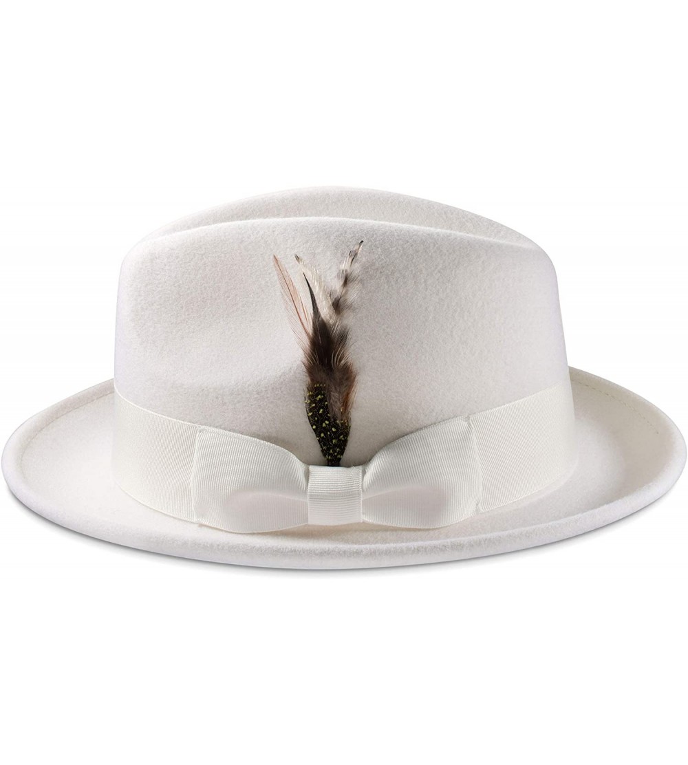 Fedoras Men's Snap Brim Crushable Felt Wool Fedora Hat H-10 - White - CZ18Z4DLHGL $38.25