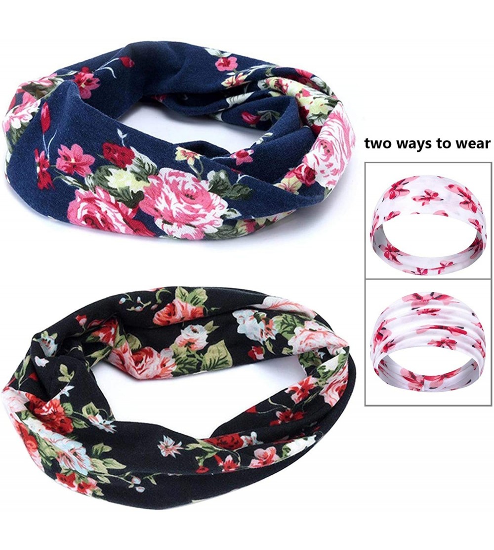 Headbands Boho Headbands for Women Retro Printed Floral Hair Bands Seamless Elastic Band Headband Fashion Head wrap - C718UT7...