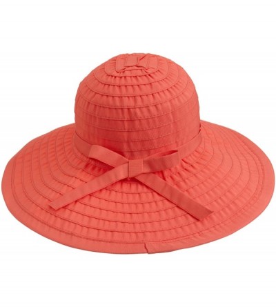 Sun Hats Women's Ribbon Large Brim Hat - Coral - CP1143BNX53 $21.01