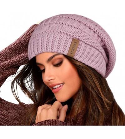 Skullies & Beanies Knit Beanie Hats for Women Men Fleece Lined Ski Skull Cap Slouchy Winter Hat - 18-lotus Pink - C518UYHI6OO...