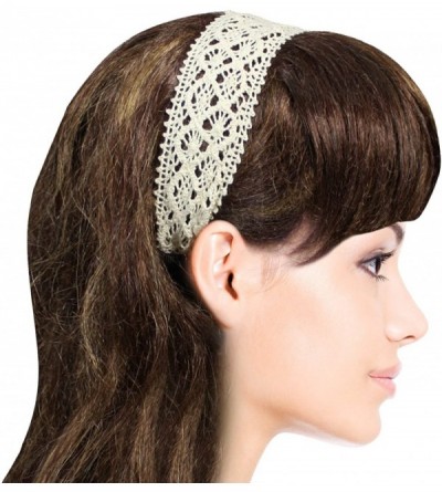 Headbands Princess Floral Lace Elastic Headband Set (2 Pieces) - 2 Pcs - Cream - C21174LJQ37 $12.26