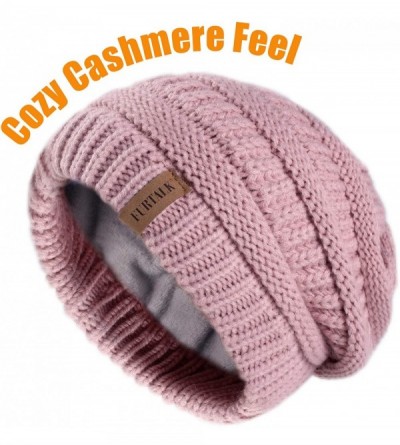 Skullies & Beanies Knit Beanie Hats for Women Men Fleece Lined Ski Skull Cap Slouchy Winter Hat - 18-lotus Pink - C518UYHI6OO...