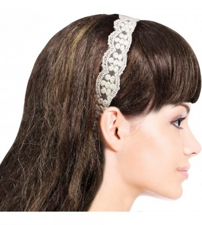 Headbands Princess Floral Lace Elastic Headband Set (2 Pieces) - 2 Pcs - Cream - C21174LJQ37 $12.26
