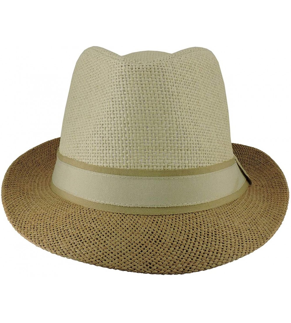 Fedoras Fedora Straw Hat for Mens Women Sun Beach Derby Panama Summer Hats w Brim Black to White - 2 Tone Tan - CC184XM79TO $...