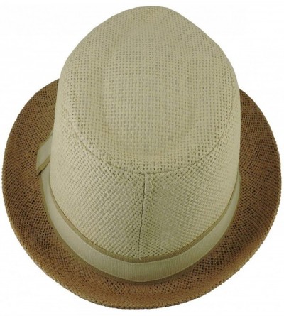 Fedoras Fedora Straw Hat for Mens Women Sun Beach Derby Panama Summer Hats w Brim Black to White - 2 Tone Tan - CC184XM79TO $...