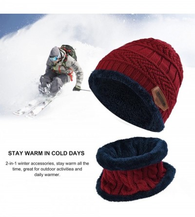 Skullies & Beanies Womens Mens Winter Hat Warm Thick Beanie Cap Scarf for Winter Knit Ski Beanies - Red-2 - CA188WHT3YH $9.53