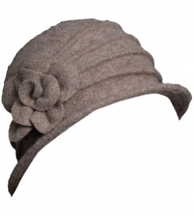 Skullies & Beanies Women 100% Wool Felt Round Top Cloche Hat Fedoras Trilby with Bow Flower - A4 Camel - C4185AKHCZS $21.46