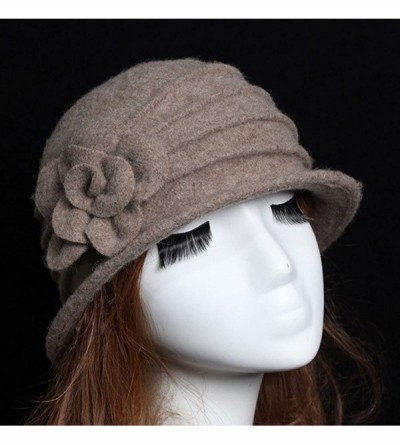 Skullies & Beanies Women 100% Wool Felt Round Top Cloche Hat Fedoras Trilby with Bow Flower - A4 Camel - C4185AKHCZS $21.46