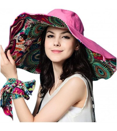 Sun Hats Large Wide Brim Sun Hat for Women-Summer Hats for Beach Garding-Floppy - 2-water-red - C3180CSXMT4 $12.47