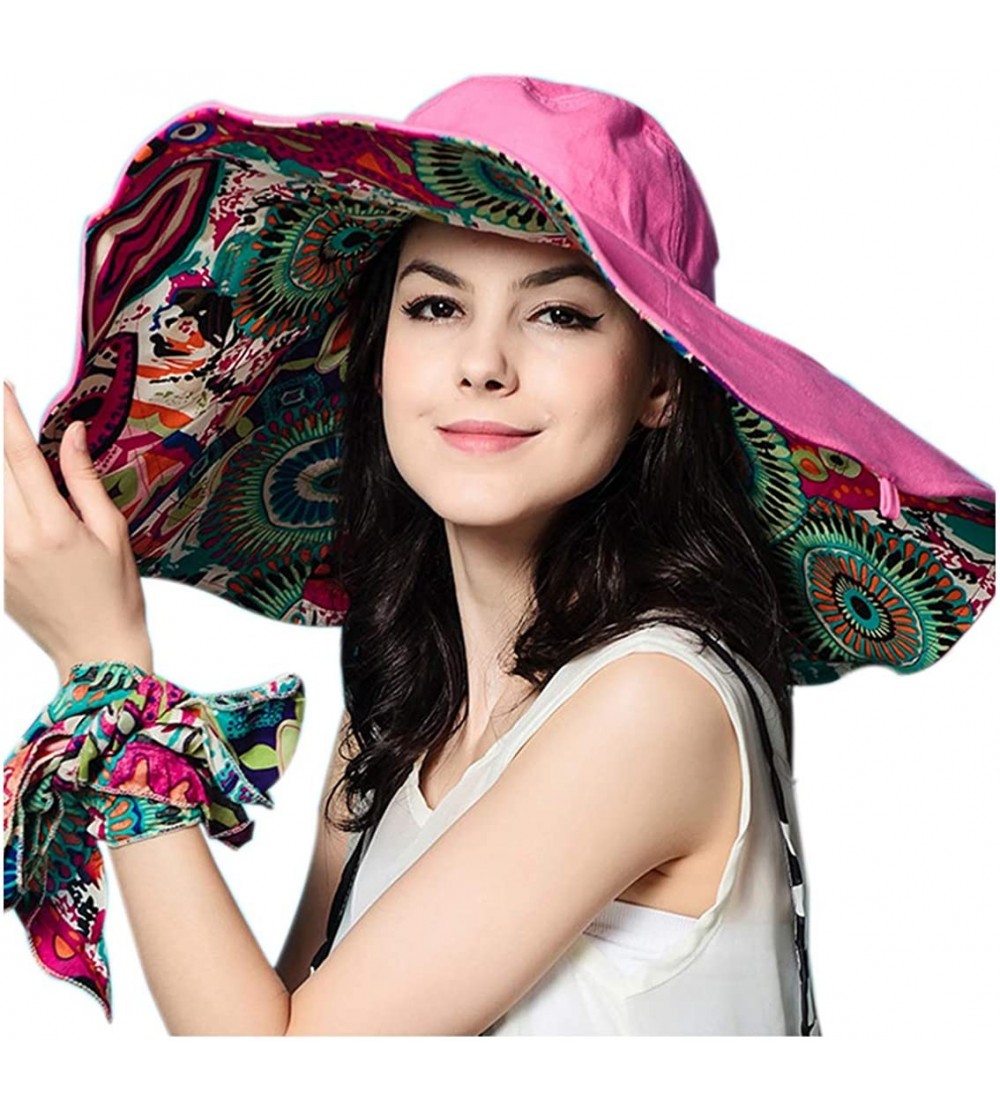 Sun Hats Large Wide Brim Sun Hat for Women-Summer Hats for Beach Garding-Floppy - 2-water-red - C3180CSXMT4 $12.47