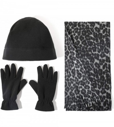 Skullies & Beanies Women Winter Fleece Beanie Gloves Scarf Set - Grey Leopard - C118A2X6LTS $14.83