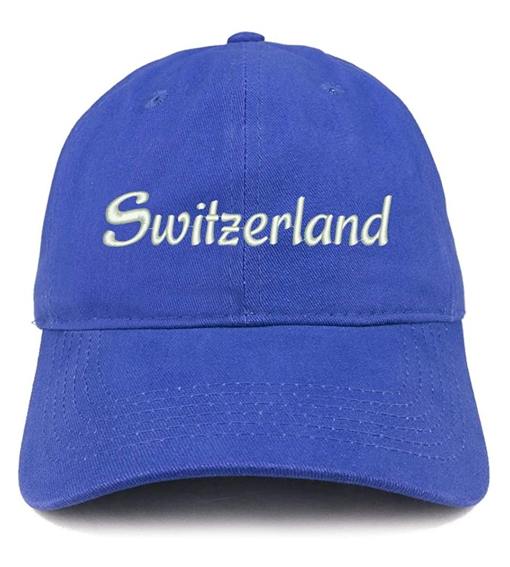 Baseball Caps Switzerland Text Embroidered Unstructured Cotton Dad Hat - Royal - CZ18K62Z7X2 $20.54