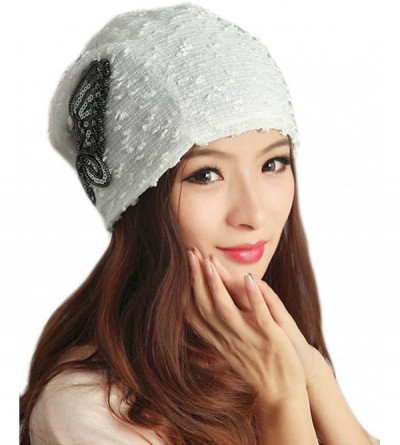 Skullies & Beanies Womens Lace Sequin Butterfly Beanie Hat Cap Turban - White - C4127J3EL1B $9.50