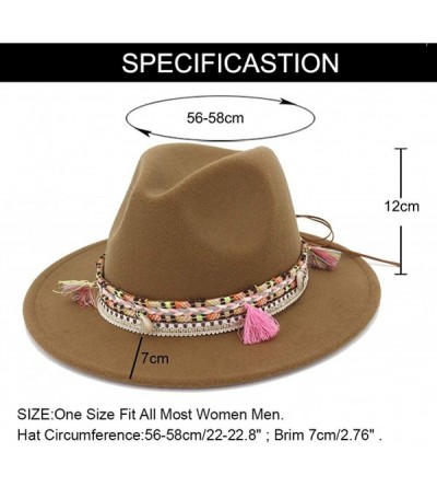 Fedoras Women's Felt Fedora Hat Wide Brim Panama Hats with Tassel - Khaki - CQ18TTQ989Z $14.23