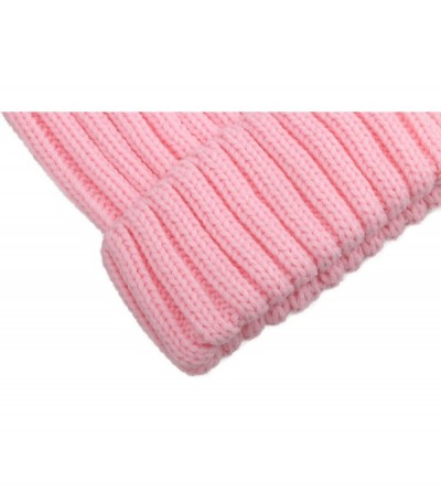 Skullies & Beanies Cute Fluffy Fur Pompom Knit Winter Beanie Hat - Pink - C2188IO43YN $14.83