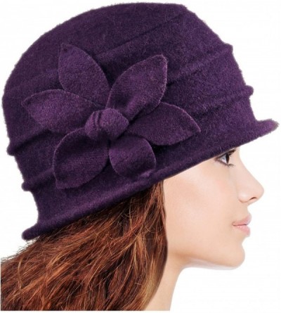 Bucket Hats Women's Daisy Flower Wool Cloche Bucket Hat - Purple - CH1174WX13H $50.64